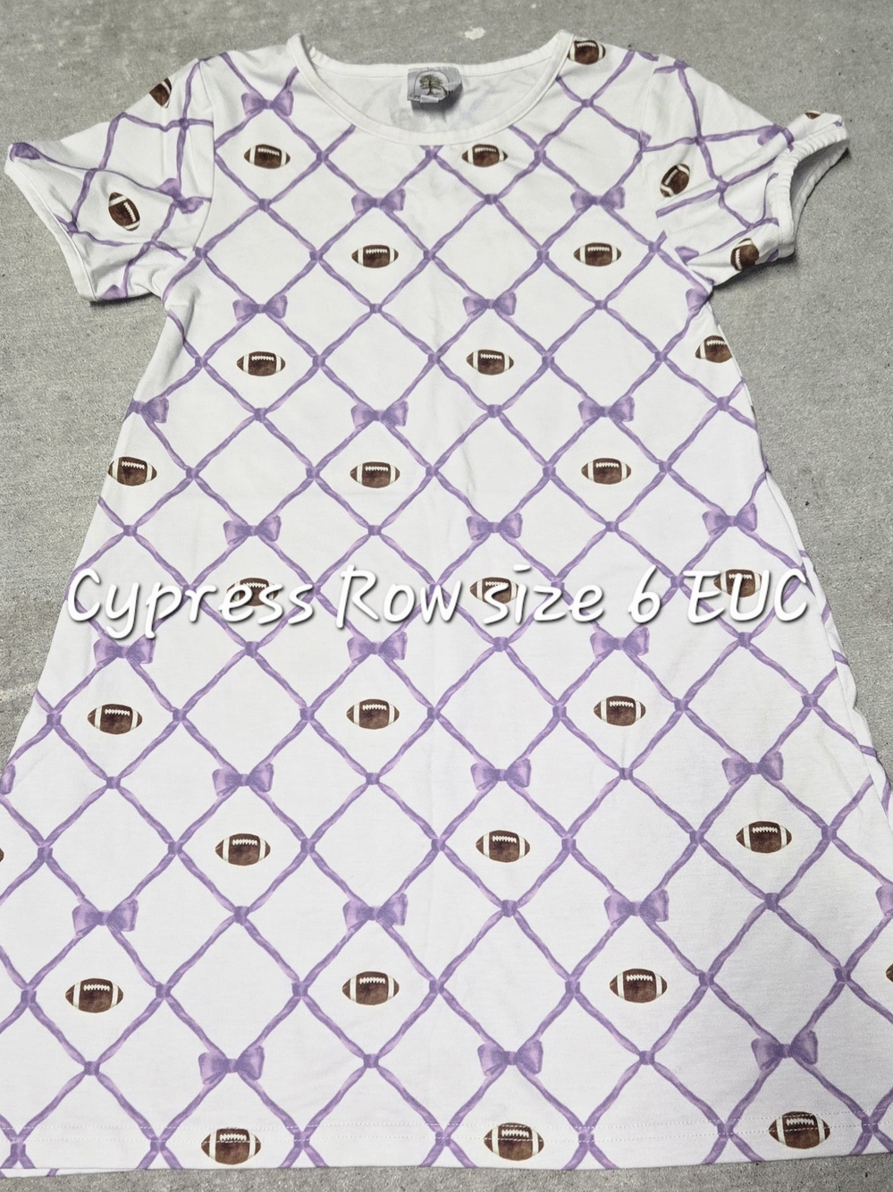 Girls' White Dress with Purple Lattice & Football Motif